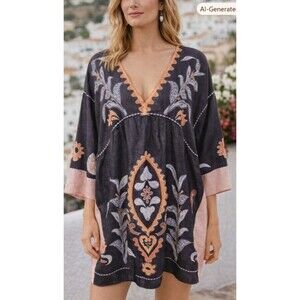 Bohemian-style Oversized Babydoll Tunic Dress Size 2XL